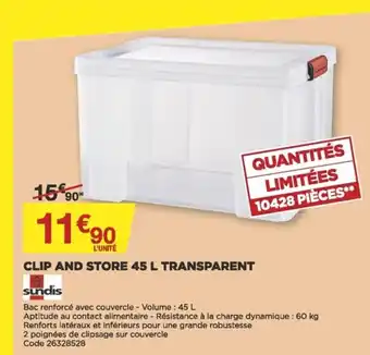 Bricomarché Clip and store 45 L transparent offre