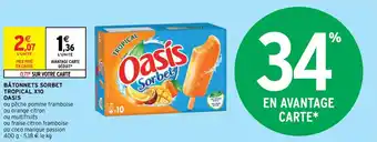 Intermarché OASIS bâtonnets sorbet tropical X10 offre