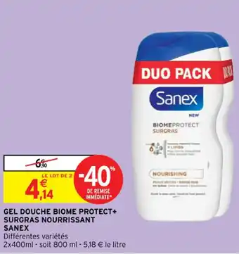 Intermarché SANEX gel douche biome protect+ surgras nourrisant offre