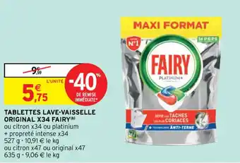 Intermarché FAIRY tabletets lave-vaisselle original X34 offre