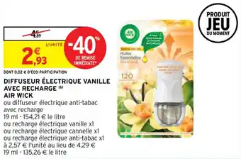 Intermarché AIR WICK diffuseur électrique vanille avec recharge offre