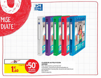 Intermarché OXFORD classeur A4 polyvision offre