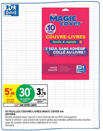Intermarché OXFORD 10 feuilles couvre-livres magic cover A4 offre