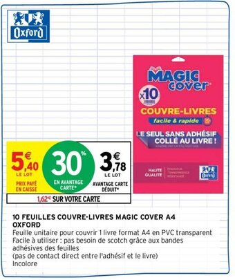 Intermarché OXFORD 10 feuilles couvre-livres magic cover A4 offre