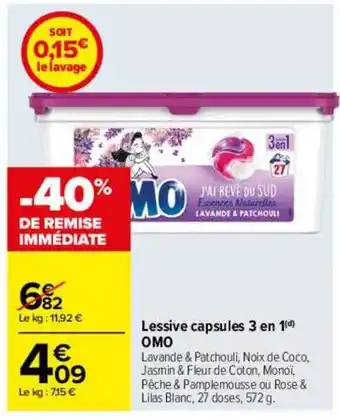Carrefour Lessive capsules 3 en 1 omo offre