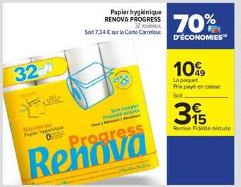 Carrefour Papier hygiénique renova progress offre