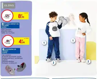 Intermarché Pyjama enfant en velours eldys, chaussons 3d enfant eldys offre