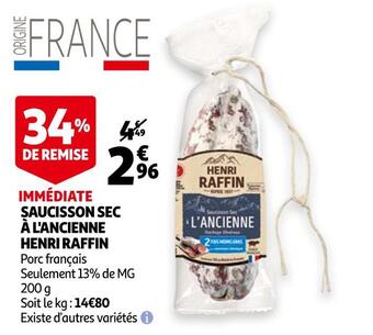 Auchan Henri raffin saucisson sec à l'ancienne offre
