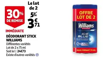 Auchan Williams déodorant stick offre