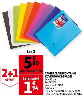 Auchan Clairefontaine cahier koverbook 96 pages offre