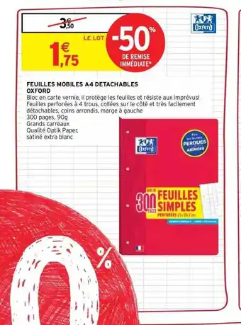 Feuilles mobiles a4 détachables oxford