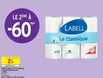 Intermarché Hyper Papier toilette classique 2 épaisseurs blanc labell offre