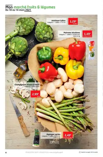 Colruyt Artichaud Calico, Poivrons Tricolores, Champignons Blancs à Farcir, Asperges Vertes offre