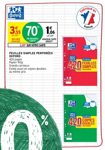 Intermarché Hyper OXFORD feuilles simples perforées offre
