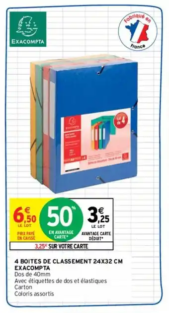 Intermarché Hyper EXACOMPTA 4 boites de classement 24x32 cm offre