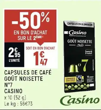 Spar CASINO capsules de café goût noisette N7 offre