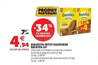 Hyper U Biscuits Petit Déjeuner Belvita Lu offre