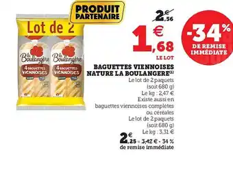 Hyper U Baguettes Viennoises Nature La Boulangère offre