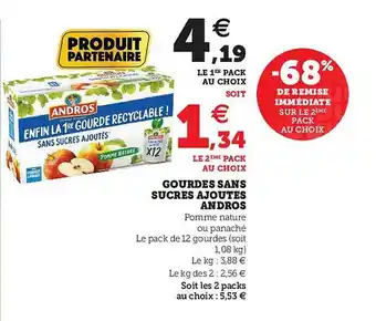 Hyper U Gourdes Sans Sucres Ajoutés Andros offre