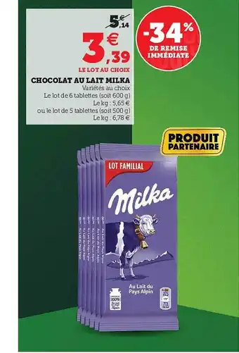 Hyper U Chocolat Au Lait Milka offre