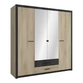 BUT Armoire 4 portes avec miroir colo lingère et penderie imitation chêne offre
