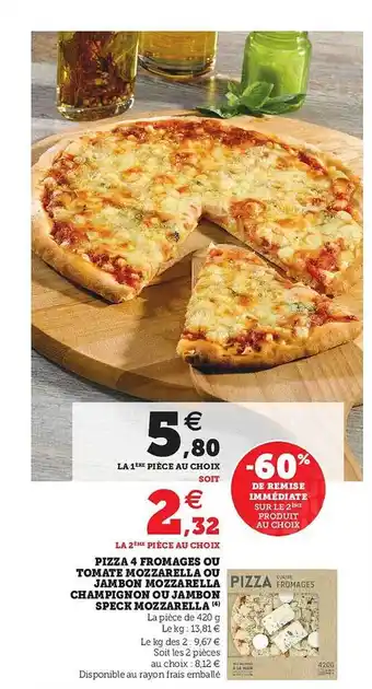 Hyper U Pizza 4 Fromages Ou Tomate Mozzarella Ou Jambon Mozzarella Champignon Ou Jambon Speck Mozzarella offre