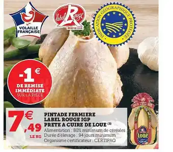 Hyper U Pintade Fermière Label Rouge Igp Prête à Cuire De Loué offre