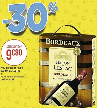 Casino Supermarchés BARON DE LESTAC AOC Bordeaux rouge offre