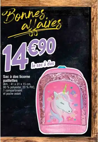 Cora x Carrefour Sac à dos licorne paillettes offre