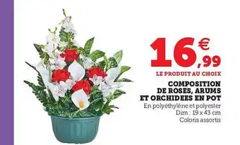 Hyper U Composition De Roses, Arums Et Orchidées En Pot offre