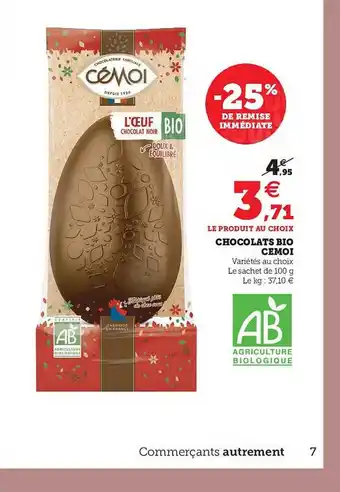 Hyper U Chocolats Bio Cémoi offre