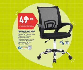 Bureau Vallée Fauteuil amy noir offre