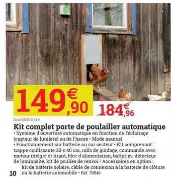 Espace emeraude Kit complet porte de poulailler automatique offre