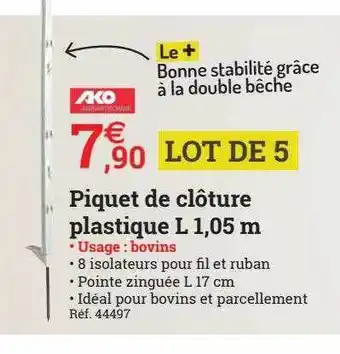 Espace emeraude Piquet de clôture plastique l 1,05 m offre
