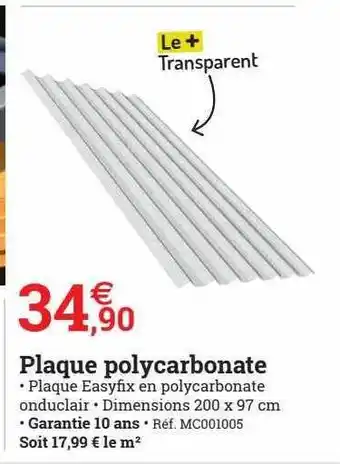Espace emeraude Plaque polycarbonate offre