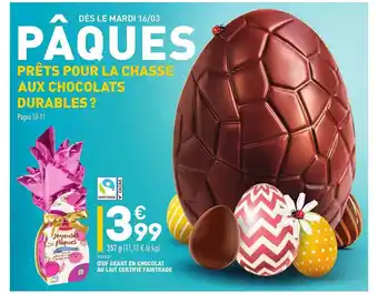 ALDI œuf Géant En Chocolat Au Lait Certifié Fairtrade Isaura offre