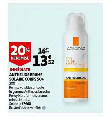 Auchan Anthelios Brume Solaire Corps 50+ offre