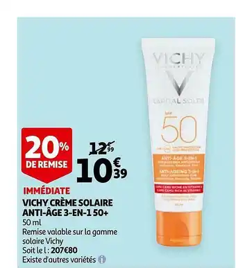 Auchan Vichy CrÉme Solaire Anti-Âge 3-en-1 50+ offre