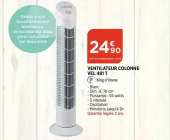 Bi1 Ventilateur Colonne Vel 481 T King D'home offre