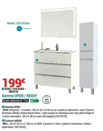 Bricorama Meuble + Plan Vasque + Miroir Led, Meuble Open, Colonne Ready offre