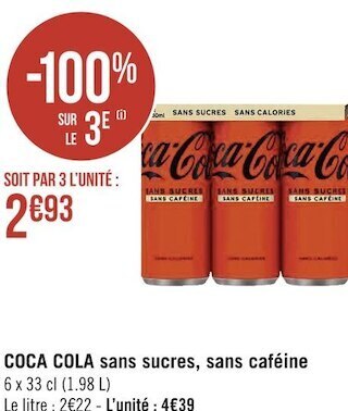 Géant Casino Coca cola coca cola sans sucres, sans caféine offre