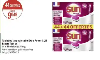 Géant Casino Sun tablettes lave-vaisselle extra power expert tout en 1* offre
