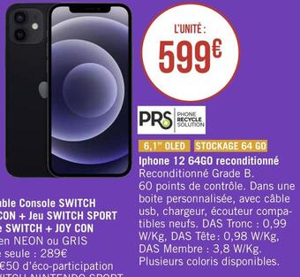 Géant Casino Apple iphone 12 64 go reconditionné offre
