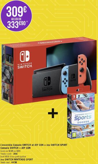 Géant Casino Nintendo l’ensemble console switch et joy con + jeu switch sport console switch + joy con offre