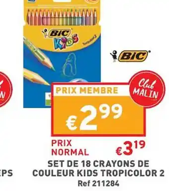 Trafic Set de 18 crayons de couleur kids tropicolor 2 bic offre