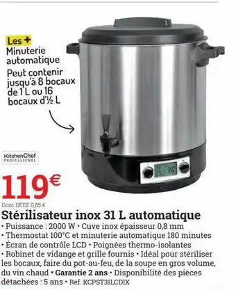 Espace emeraude Stérilisateur inox 31 l automatique offre
