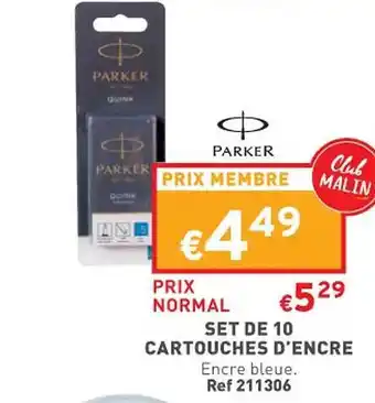 Trafic Set de 10 cartouches d'encre parker offre