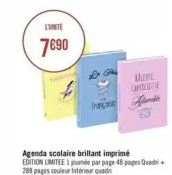 Agenda scolaire brillant imprimé