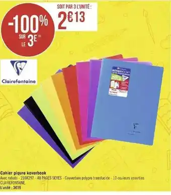 Géant Casino Cahier piqure koverbook clairefontaine offre