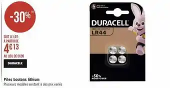 Géant Casino Piles boutons lithium duracell offre